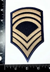 US Army Staff Sergeant Gold Blue Male ASU Chevrons Hook Loop tactical Patch - Picture 1 of 3