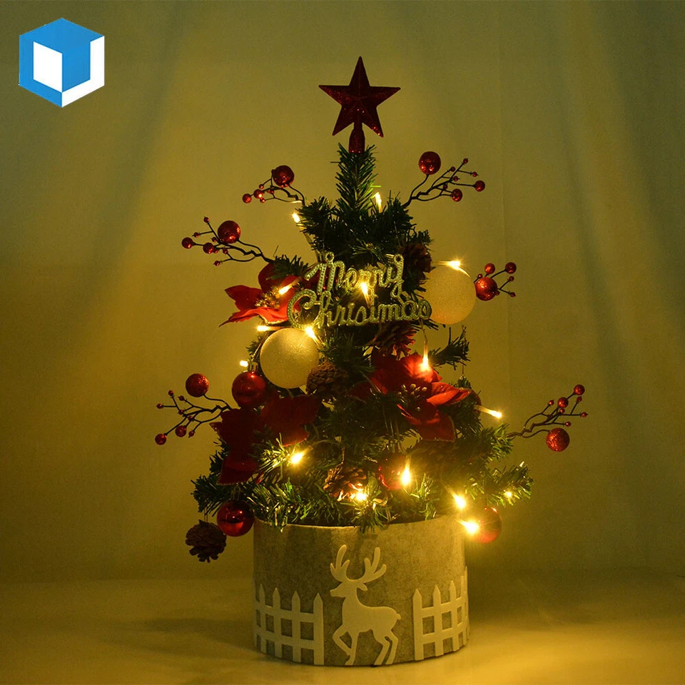 24in Tabletop Christmas Tree Small Mini Artificial With LED Light & Ornaments - Image 1 of 4