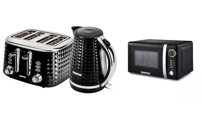 GEEPAS Textured 1.7L Jug Kettle & 4 Slice Toaster 20L Digital Microwave Black - Image 1 of 4