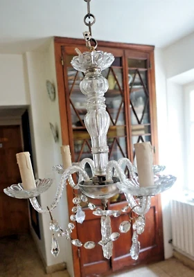 lustre à pampilles bronze verre ancien style baroque Murano 4 feux - Photo 1/4