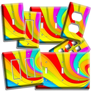 GROOVY 70'S COLORFUL SWIRLY RAINBOW LIGHT SWITCH WALL PLATE OUTLET HD ROOM DECOR - Picture 1 of 31