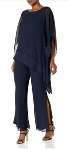 Le Bos Women's Poncho Pant Set  SZ 8 color Navy Blue 
