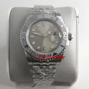 40mm Cristal Zafiro Esfera Gris Esfera Esfera Acero Correa Automático Para Hombre Fecha Reloj - Imagen 1 de 4