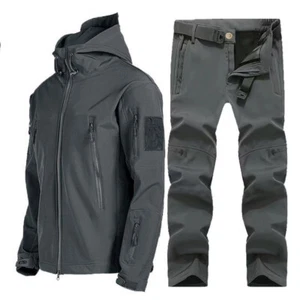 Tactical Jackets Pants Set Elastic Fleece Tracksuit Waterproof Warm Suit Hiking - Picture 1 of 30