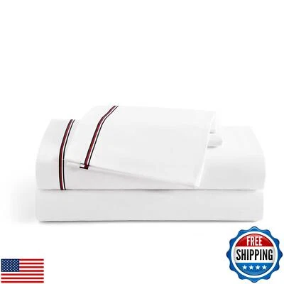 Tommy Hilfiger - Juego de sábanas, ropa de cama de algodón percal con funda de almohada a juego,  Foto 1 de 4