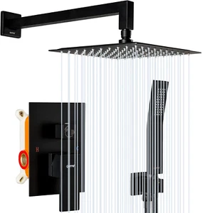Matte Black Shower System Wall Mounted High Pressure 10 Inch Shower Faucet Set R - Picture 1 of 7