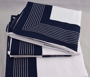 RARE FRETTE PORTO KING 4pc. SHEET SET WHITE NAVY BLUE EMBROIDERED ITALY NAUTICAL - Picture 1 of 5