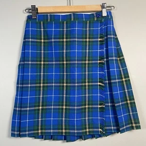 Vintage Nova Scotia Girls Pleated Skirt Size 14 Blue Plaid Kilt - Picture 1 of 10