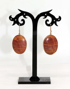 Large Vintage 9ct Solid Gold Orange Jasper Custom-Made Drop Earrings for All Occ - Picture 1 of 18