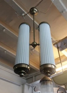 ANTIQUE VINTAGE ART DECO FIXTURE CEILING BRASS HANGING LIGHT MILK GLASS LAMP - Picture 1 of 2