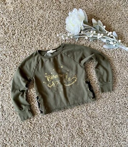Kids Jessica Simpson Olive green pullover sweatshirt crop style Thumb Holes sz 6 - Picture 1 of 5