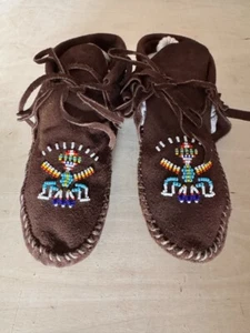 Vintage Quoddy MOCS Women’s SOFTSOLE Moccasins Fringe Hand Beaded Brown 9 - Picture 1 of 7