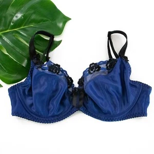 Curvy Kate Balcony Blaconette Bra Size 34D Underwire Blue Black Lace Unlined - Picture 1 of 5