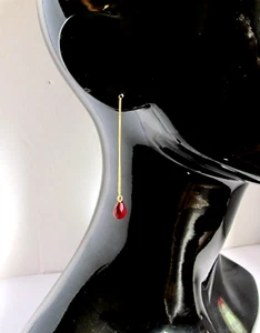 VTG Deceased Estate 9K Yellow GP Ruby Red Thread Teardrop Earrings (#00641) - Picture 1 of 14