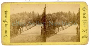 New York City NYC - VIEW ACROSS OAK BRIDGE CENTRAL PARK - c1870s Stereoview - Picture 1 of 2