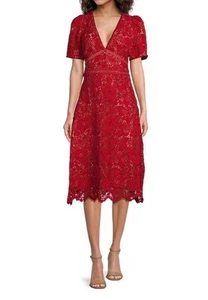 NWT Adelyn Rae Women's Size M Red Rhana Open Back Lace Midi Dress - Picture 1 of 13