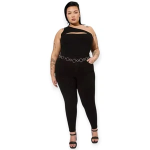 6X 30W Torrid Black Cut Out One Shoulder Tank Foxy Knit Stretch Cotton Fitted NW - Picture 1 of 7