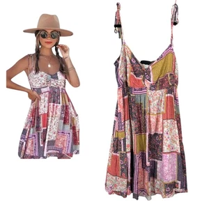 Vici fließendes Boho Bohemian Patchwork Hippie Minikleid Größe L - Bild 1 von 7