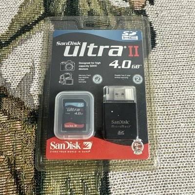 Genuine Authentic SanDisk Ultra II SD HC  4GB Memory Card And READER NEW - Image 1 of 2