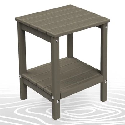  Outdoor-Side-Table | Small | Wood Grain | HDPE Plastic | Patio End Light Brown - Image 1 of 4