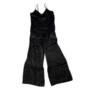 New Athleta Womens Calm Cool Black Romper Size XS Cupro v Neck Wide Leg NWT - Picture 1 of 7