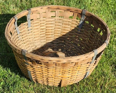 Grande 27" Redondo, Antiguo Arte Popular Americano, Cesta de Reunión Coctelera, Foto 1 de 4