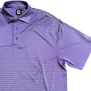 FootJoy Golf Polo Shirt Mens Large Purple White Striped Deer Brook Logo - Picture 1 of 8