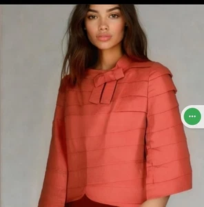 Neu mit Etikett J. Crew Größe 12 koralle Leinen plissiert Schleife vorne kurz Swing Jacke Blazer  - Bild 1 von 7