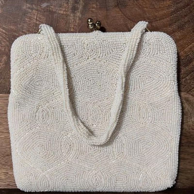 Vintage Beaded Handbag White & Cream 1950-60's DeLill Formal Evening Wedding - Image 1 of 4