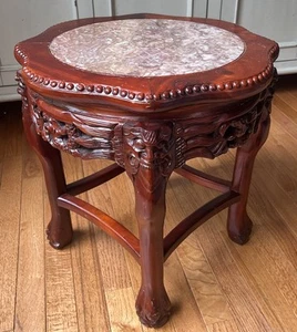 Ming Stil chinesischer Palisander und Marmor handgeschnitzt Beistelltisch 18" hoch schwer - Bild 1 von 8