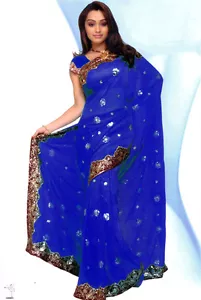 Königsblau Saree Sari Braut indischer Designer Pailletten Bollywood Robe Kaftan Kleid - Bild 1 von 7