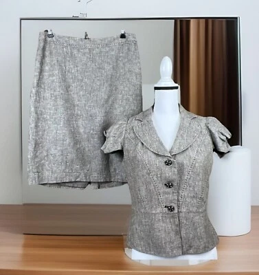 Traje Nine West Career para mujer 6 ~2 piezas chaqueta forrada de lino/algodón + falda marrón trabajo Foto 1 de 4