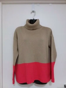 SIZE 6 WOMEN'S LIGHT BROWN & CORAL HIGH NECK LONG SLEEVE WINTER JUMPER VGC - Picture 1 of 2