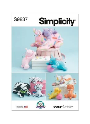 SIMPLICITY 9837 PLUSH CRITTERS STUFFED TOYS Sewing Pattern Skill: AVERAGE - Image 1 of 4