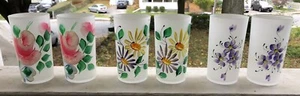 Hand Painted Frosted High Ball Drinking Glasses Mid Century Never Used - Picture 1 of 1
