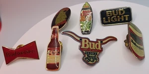 Lot Of 7 Budweiser Bud Light Pins King Of Beers This Buds For You Can Bottle VTG - Picture 1 of 15