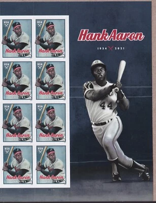 Scott #5908 Hank Aaron Title Plate Block of 8 Forever Stamps - MNH UV - Image 1 of 3