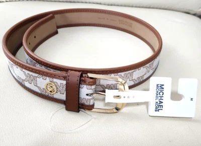 NWT Michael Kors Women's Sz M Brown Signature "MK" Logo 556226 Cotton Belt $68 - Image 1 of 4
