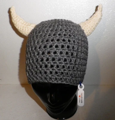 Gorro Gorro Vikingo Talla Adulto Hecho a Mano EE. UU. Crochet Tejido Cuernos Foto 1 de 4