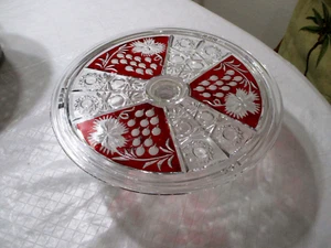 Gorgeous Red Ruby and Crystal Cake Plate w/etched Design Valentines Day - Picture 1 of 7