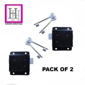 2 X 3" 75mm Press Lock Black - Face Fixing Gate / Shed / Door Lock with Keys  - Picture 1 of 5