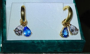 Pendientes Suzanne Somers Doble Cuelga Cristal Transparente y Azul 925 Vermeil - Imagen 1 de 7