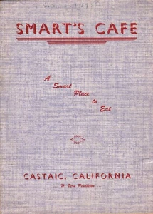 Vintage SMART'S CAFE Restaurant Speisekarte Castaic California 1950 - Bild 1 von 3