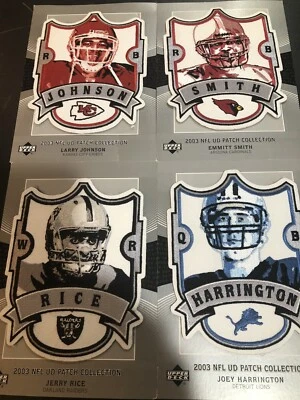 4-2003 UD Patch Box Toppers Lot. Jerry Rice, L Johnson,E smith And J Harrington - Image 1 of 4