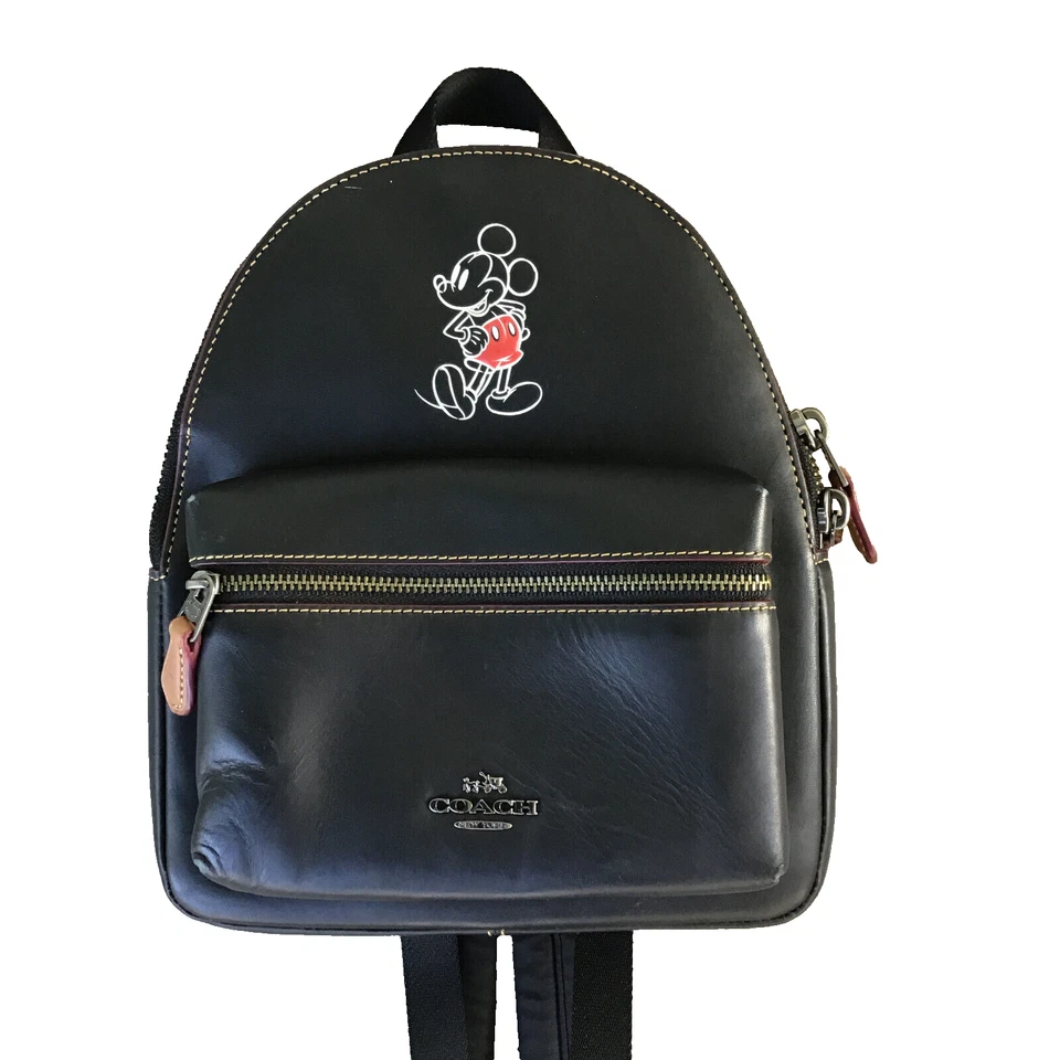 Mochila Charlie Coach X Mickey Mouse Mini Cuero Negra (F59837) Cremalleras Disney Foto 1 de 4