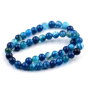 Natural Blue Agate Gemstone Stripe Round Beads 15.5'' Strand 6mm 8mm 10mm 12mm - Picture 1 of 11