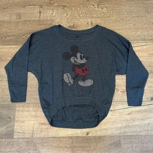 Felpa donna DISNEY PARKS autentica blu grigio Topolino Bling alta bassa taglia L - Foto 1 di 9
