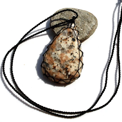 Handmade Natural Ruby In Matrix Boho Macrame Pendant Teardrop Gemstone Necklace - Image 1 of 4