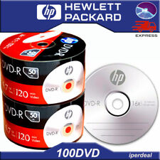 100 DVD HP dvd-r 4.7gb 16x 120 min cakebox Dvd 100% vergini in spindle da 50