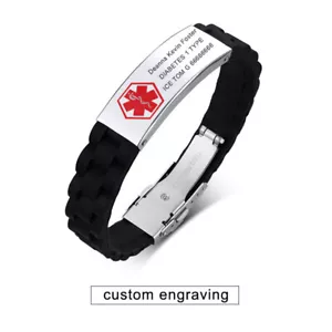 Banda de silicona de emergencia identificación médica para hombres brazalete puño personalizado grabado gratuito - Imagen 1 de 10